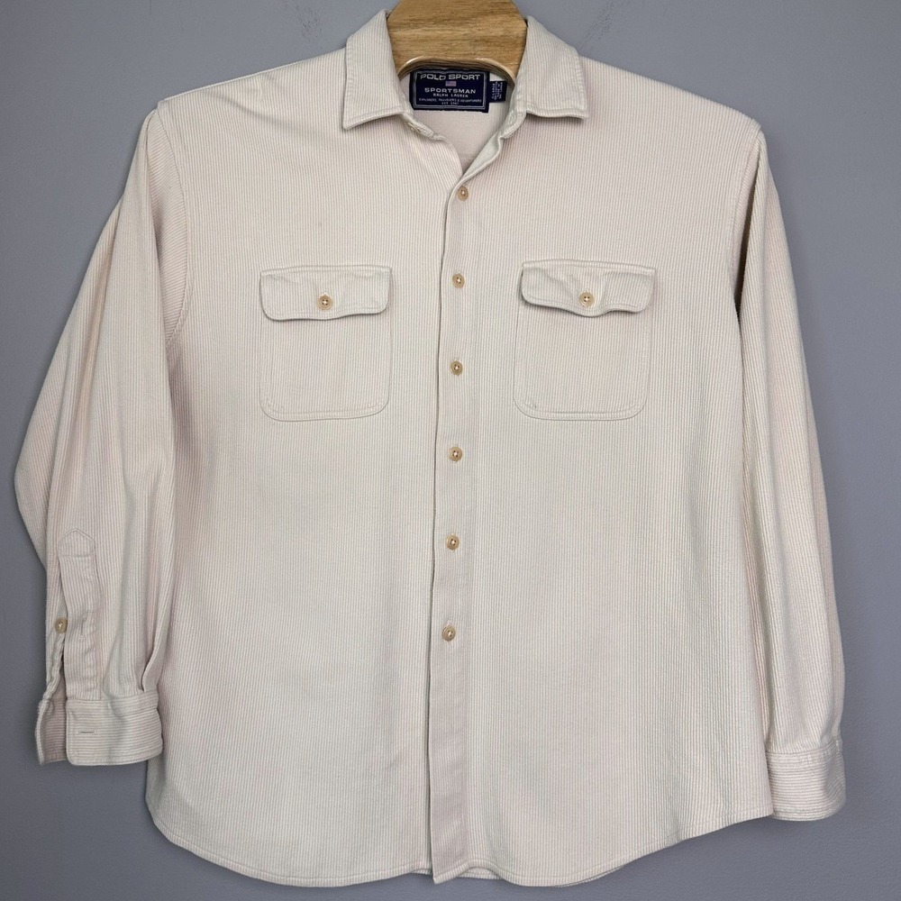 Polo Sport Ralph Lauren Shirt‎ Men XL Ribbed Cotton Button Up Pocket 90s Y2K